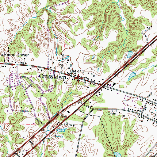Topographic Map of Crosstown School (historical), TN