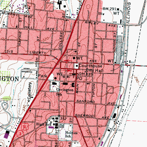Topographic Map of First Baptist Church, TN