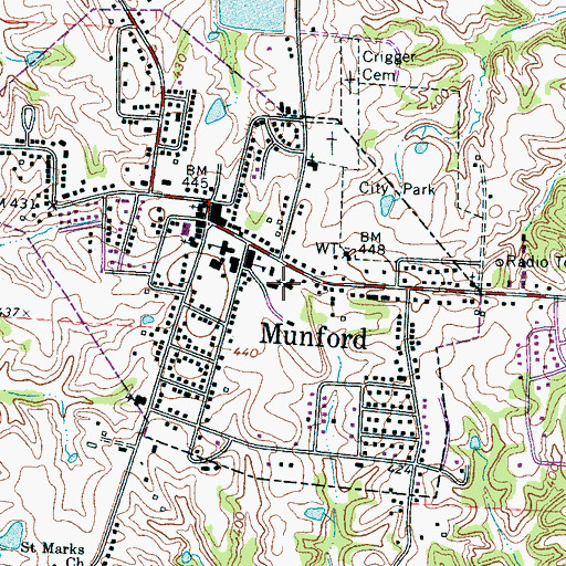 Topographic Map of Munford Baptist Church, TN