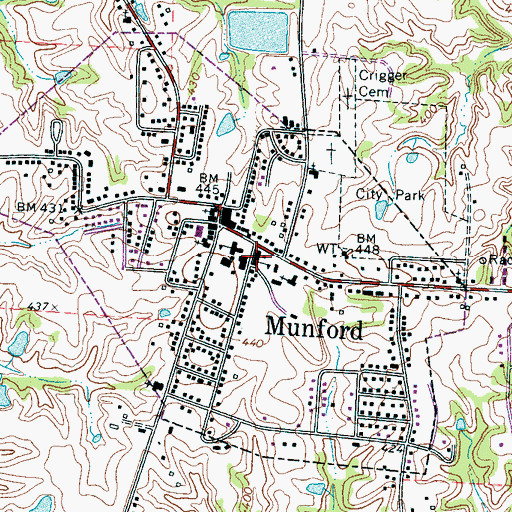 Topographic Map of Munford City Hall, TN