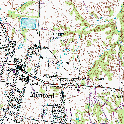 Topographic Map of Munford City Park, TN