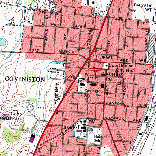 Topographic Map of Shelton Park, TN