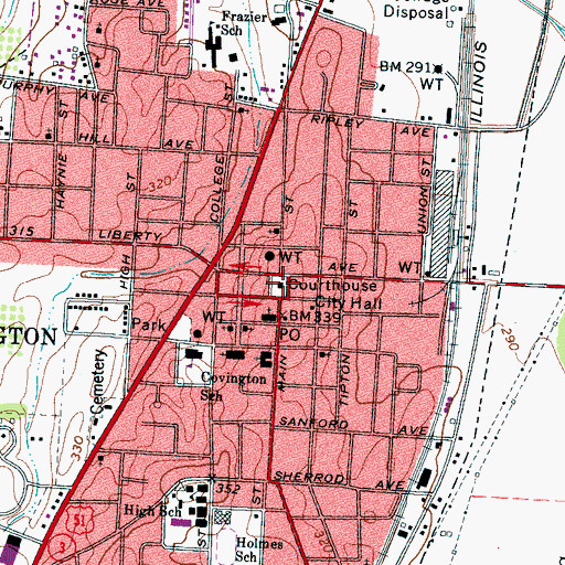 Topographic Map of Tipton County Courthouse, TN
