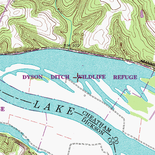 Topographic Map of Dyson Ditch Wildlife Refuge, TN