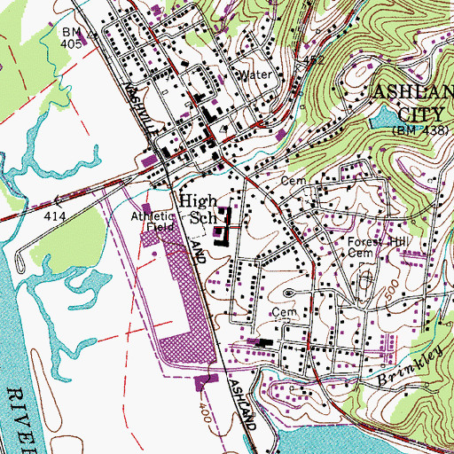 Topographic Map of Central High School, TN