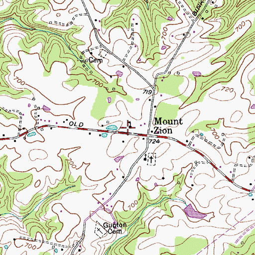 Topographic Map of Mount Zion School (historical), TN