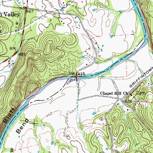 Topographic Map of Stringfellow Bridge (historical), TN
