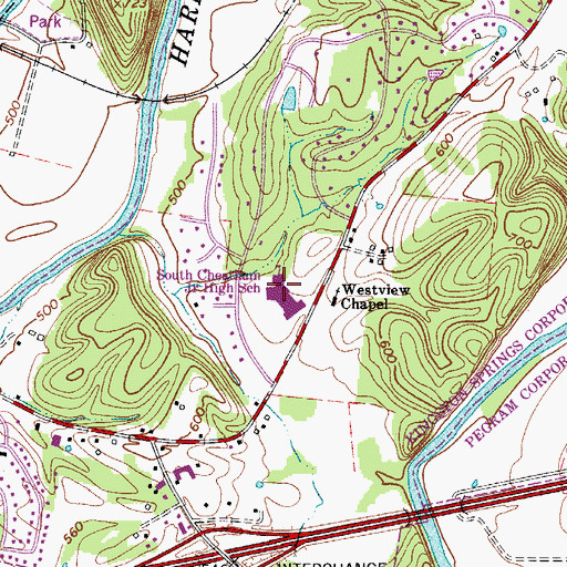Topographic Map of South Cheatham Junior High School, TN