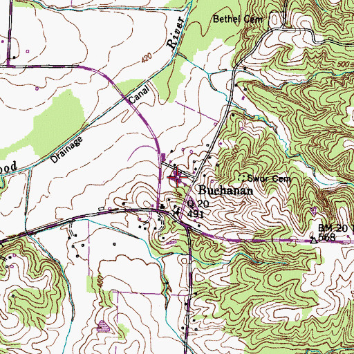 Topographic Map of Buchanan Elementary School, TN