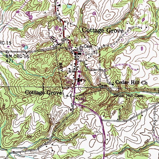 Topographic Map of Cottage Grove Elementary School, TN
