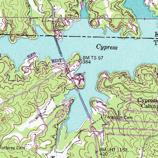Topographic Map of Cypress Bay Resort, TN