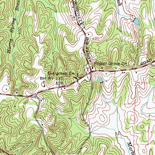 Topographic Map of Evergreen School (historical), TN