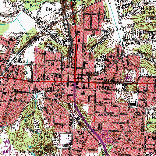 Topographic Map of Henry County Courthouse, TN