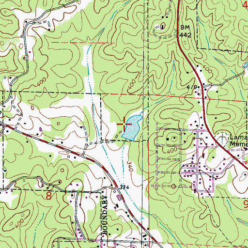 Topographic Map of Faulkner Lake Dam, AL