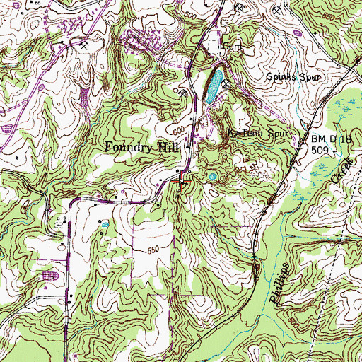 Topographic Map of Old Foundry Hill Church, TN