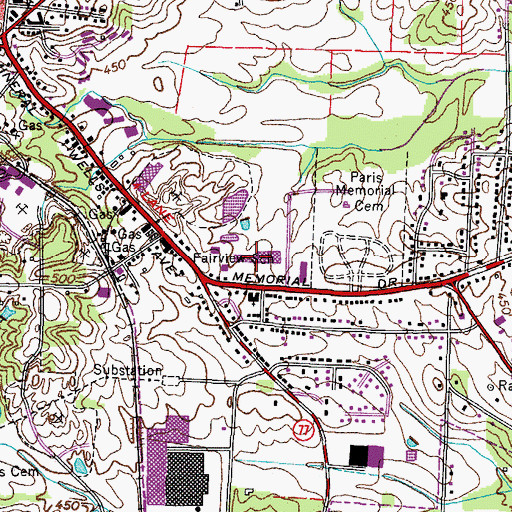 Topographic Map of Paris Square Shopping Center, TN