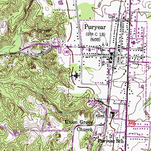 Topographic Map of Puryear Elementary School, TN