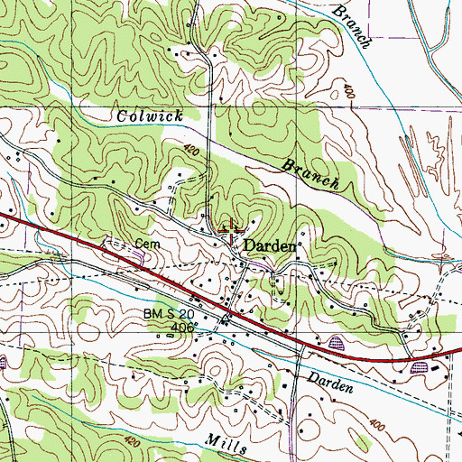 Topographic Map of Darden Baptist Church, TN