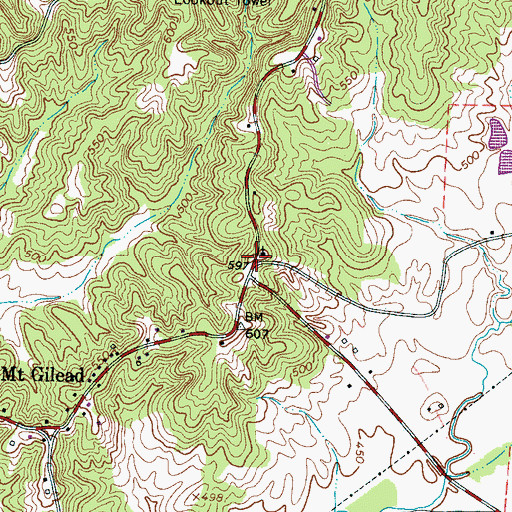Topographic Map of Mount Gilead Baptist Church, TN