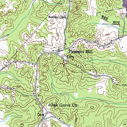 Topographic Map of Pleasant Hill Baptist Church, TN