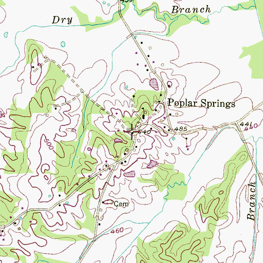 Topographic Map of Poplar Springs Methodist Church, TN