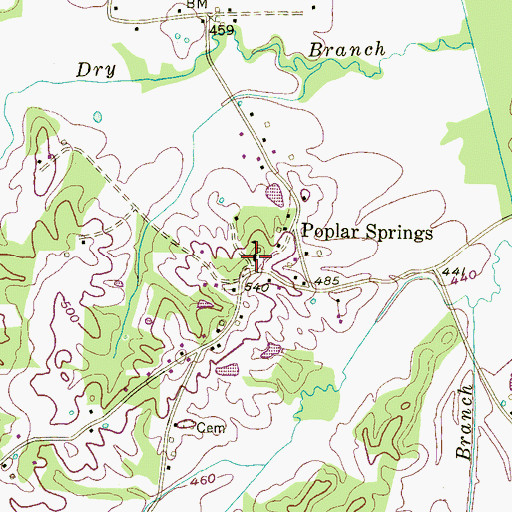 Topographic Map of Poplar Springs School (historical), TN