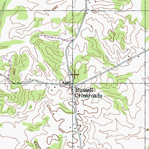 Topographic Map of Russells Cross Roads School (historical), TN