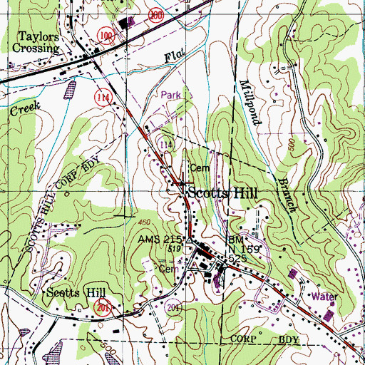 Topographic Map of Scotts Hill First Baptist Church, TN