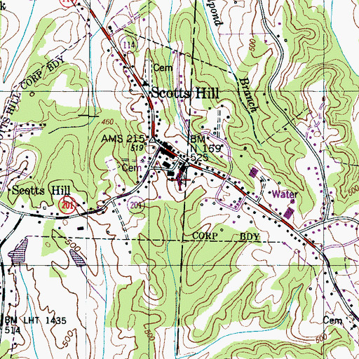Topographic Map of Scotts Hill School, TN