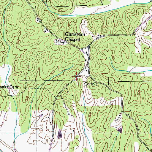 Topographic Map of Tolleys Store (historical), TN