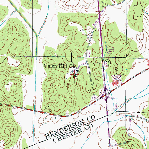 Topographic Map of Union Hill Cemetery, TN