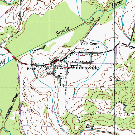 Topographic Map of Wildersville Baptist Church, TN