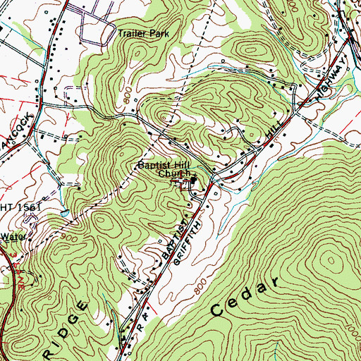 Topographic Map of Baptist Hill Cemetery, TN