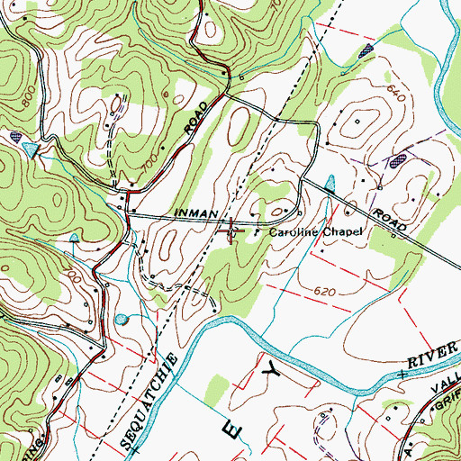Topographic Map of Caroline Chapel Cemetery, TN