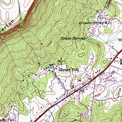 Topographic Map of Glover Hill Cemetery, TN