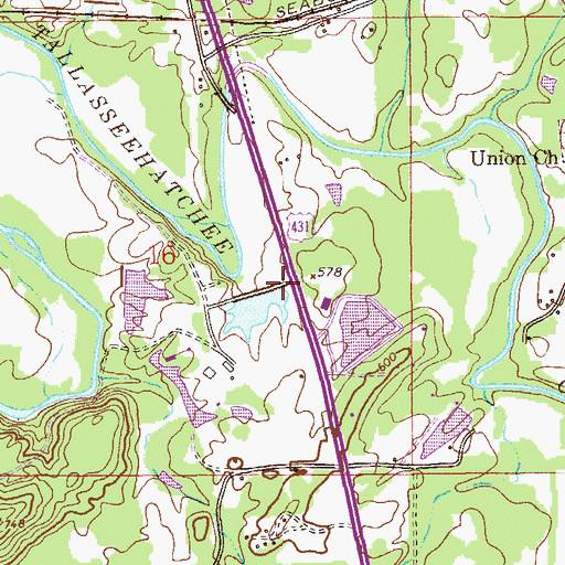 Topographic Map of Coley Dam, AL