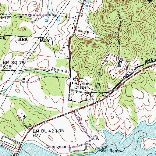 Topographic Map of Havron Chapel Cemetery, TN