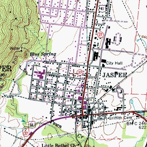 Topographic Map of Jasper Cumberland Presbyterian Church, TN