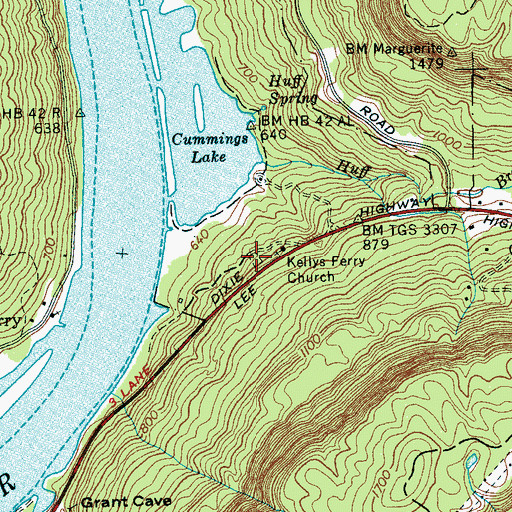 Topographic Map of Kelly's Ferry Cemetery, TN