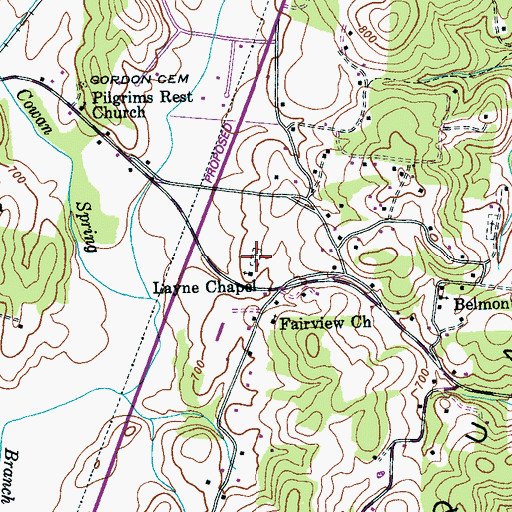 Topographic Map of Laynes Chapel Cemetery, TN