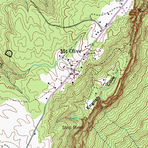 Topographic Map of Mount Olive Cemetery, TN