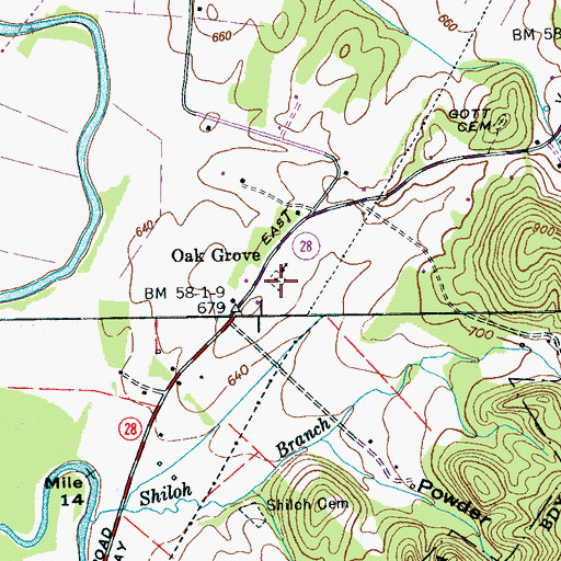 Topographic Map of Oak Grove Cemetery, TN