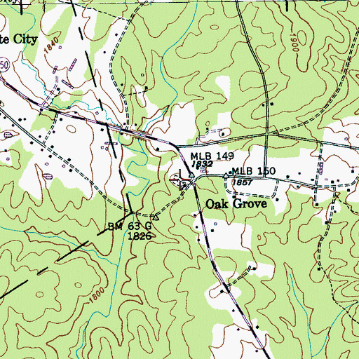 Topographic Map of Oak Grove Cemetery, TN