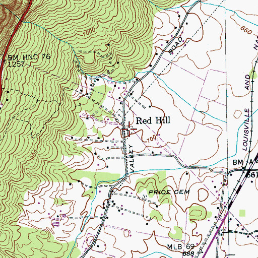 Topographic Map of Red Hill Cemetery, TN