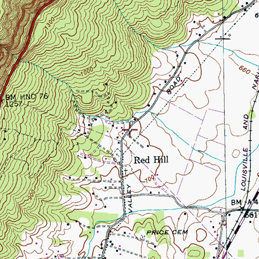 Topographic Map of Red Hill United Methodist Church, TN