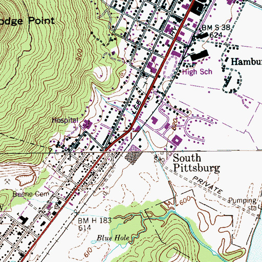 Topographic Map of South Pittsburg Church of the Nazarene, TN