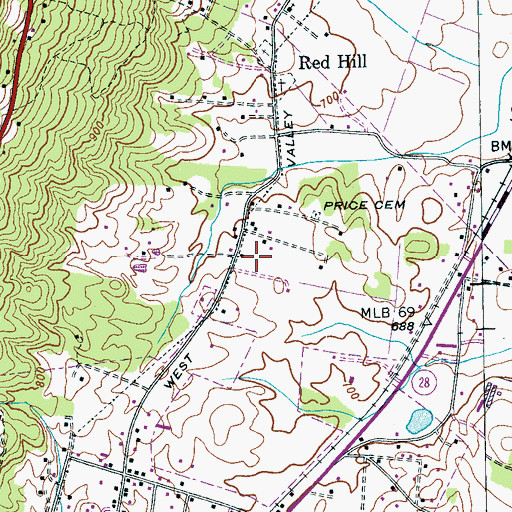 Topographic Map of Whitwell First Baptist Church, TN