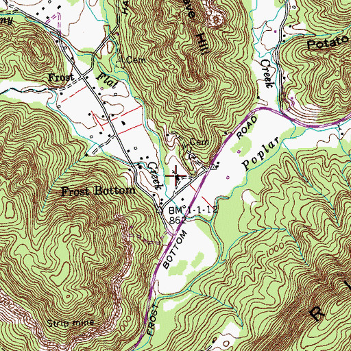 Topographic Map of Frost Bottom Baptist Church, TN