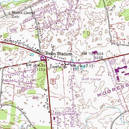 Topographic Map of Bean Station Cemetery, TN