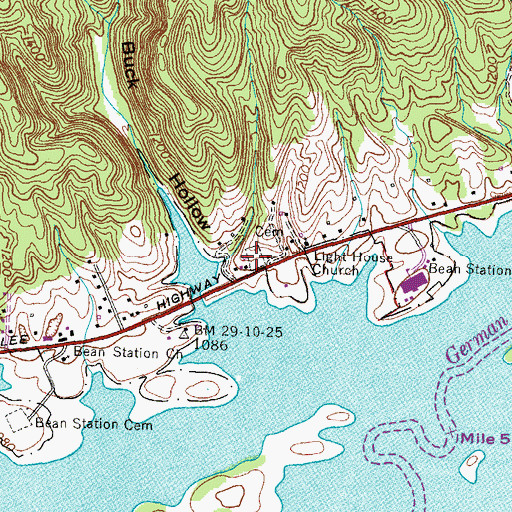 Topographic Map of Buck Hollow Cemetery, TN